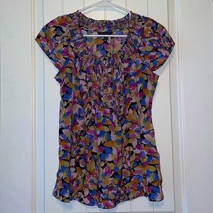 90s Floral Banana Republic Blouse - Abstract Multicoloured Leaf Print - S